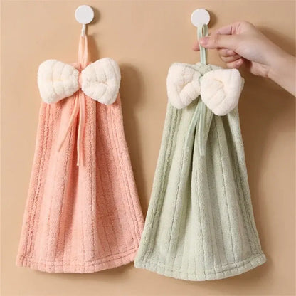 Soft pastel bowknot microfiber hand towels for kitchen and bathroom