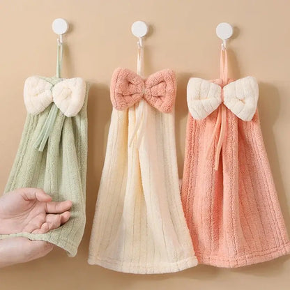 Soft pastel bowknot microfiber hand towels for kitchen and bathroom