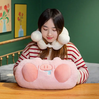 Soft pink cartoon pork doll throw pillow bedroom plush heating pad