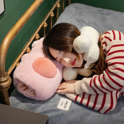 Soft pink cartoon pork doll throw pillow bedroom plush heating pad