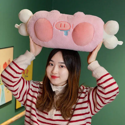 Soft pink cartoon pork doll throw pillow bedroom plush heating pad