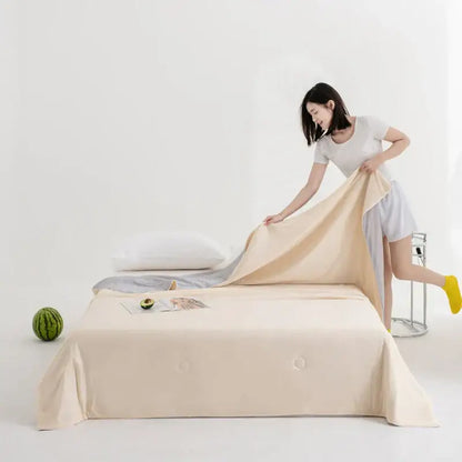 Soft teal and gold cool fibre summer quilt bedroom blanket