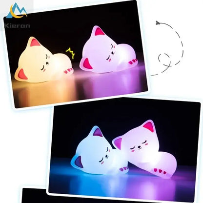 Soft white cat led night light bedroom silicone decor