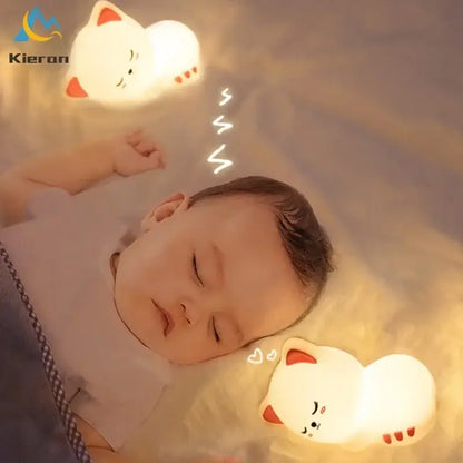 Soft white cat led night light bedroom silicone decor