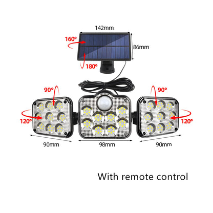 Solar Lamp Outdoor Flood Light with Motion Sensor, 3 Heads, IP65 Waterproof