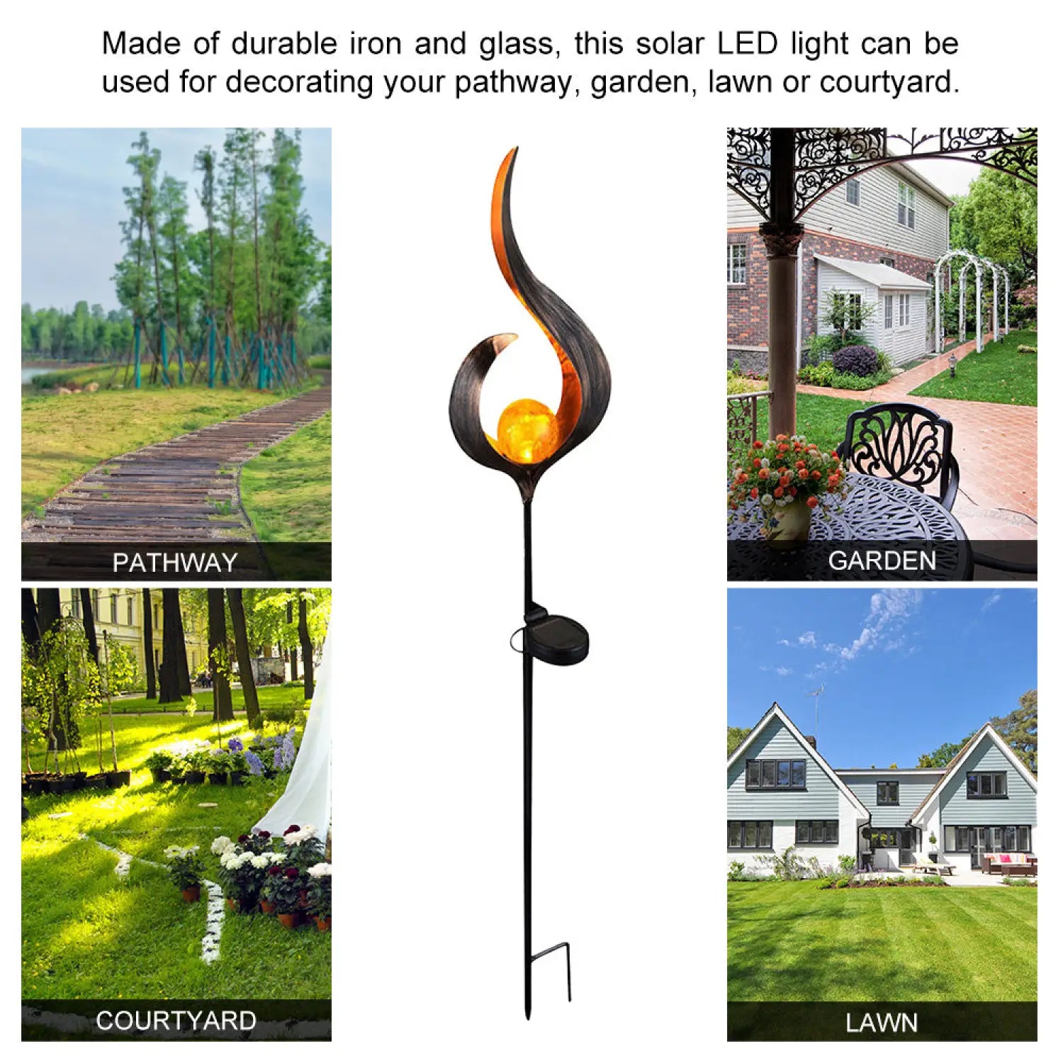 Solar LED Lamps with Waterproof & Flame Effect for Outdoor Garden Lighting
