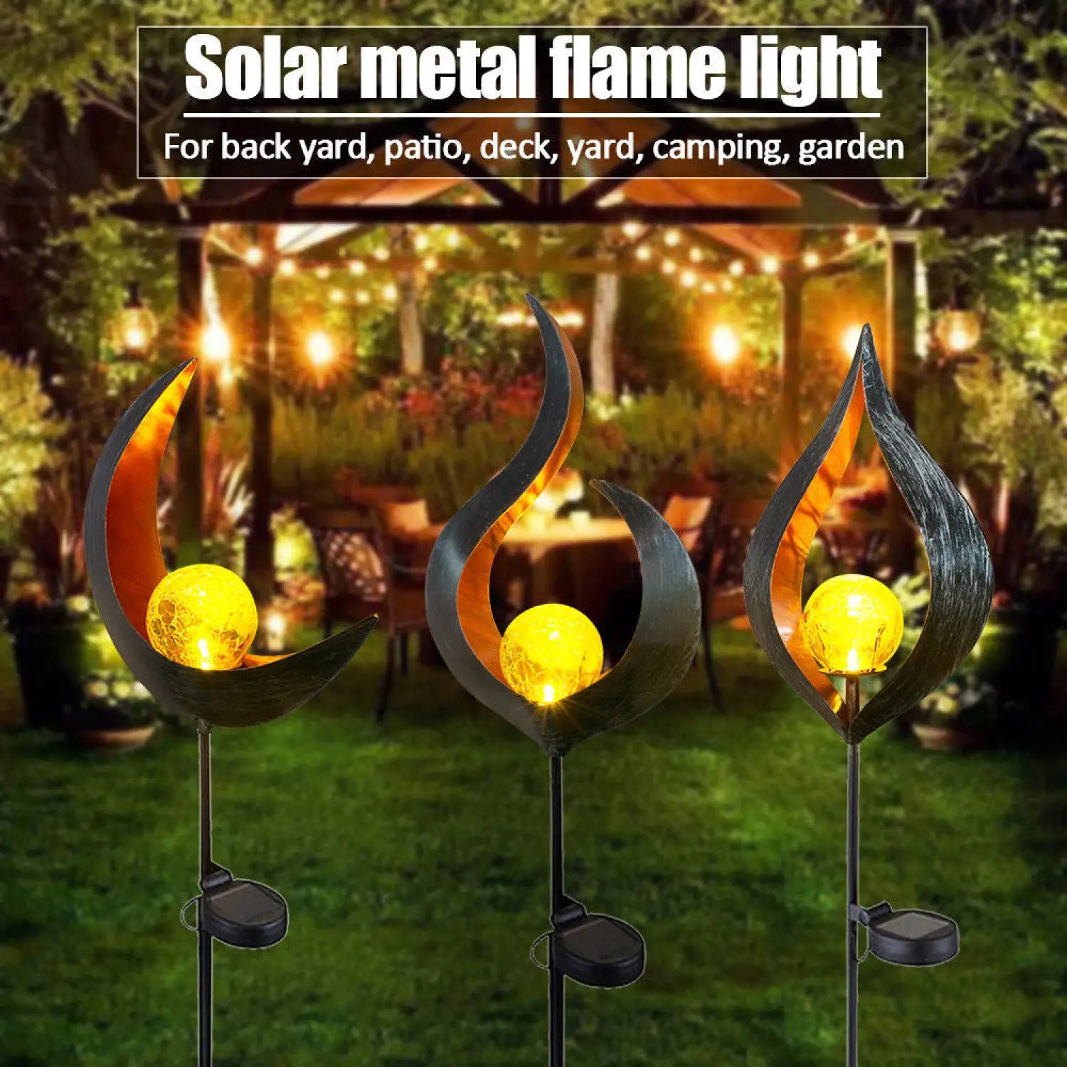 Solar LED Lamps with Waterproof & Flame Effect for Outdoor Garden Lighting