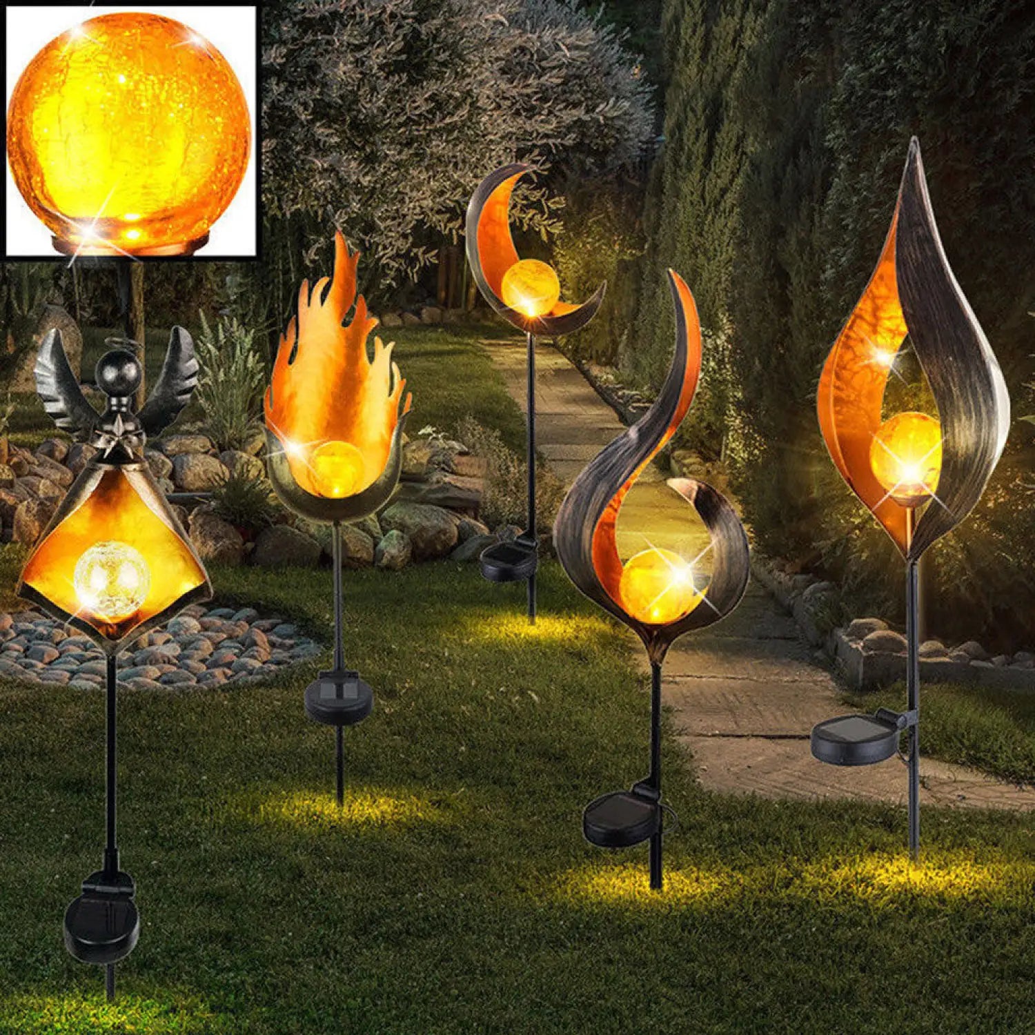 Solar LED Lamps with Waterproof & Flame Effect for Outdoor Garden Lighting
