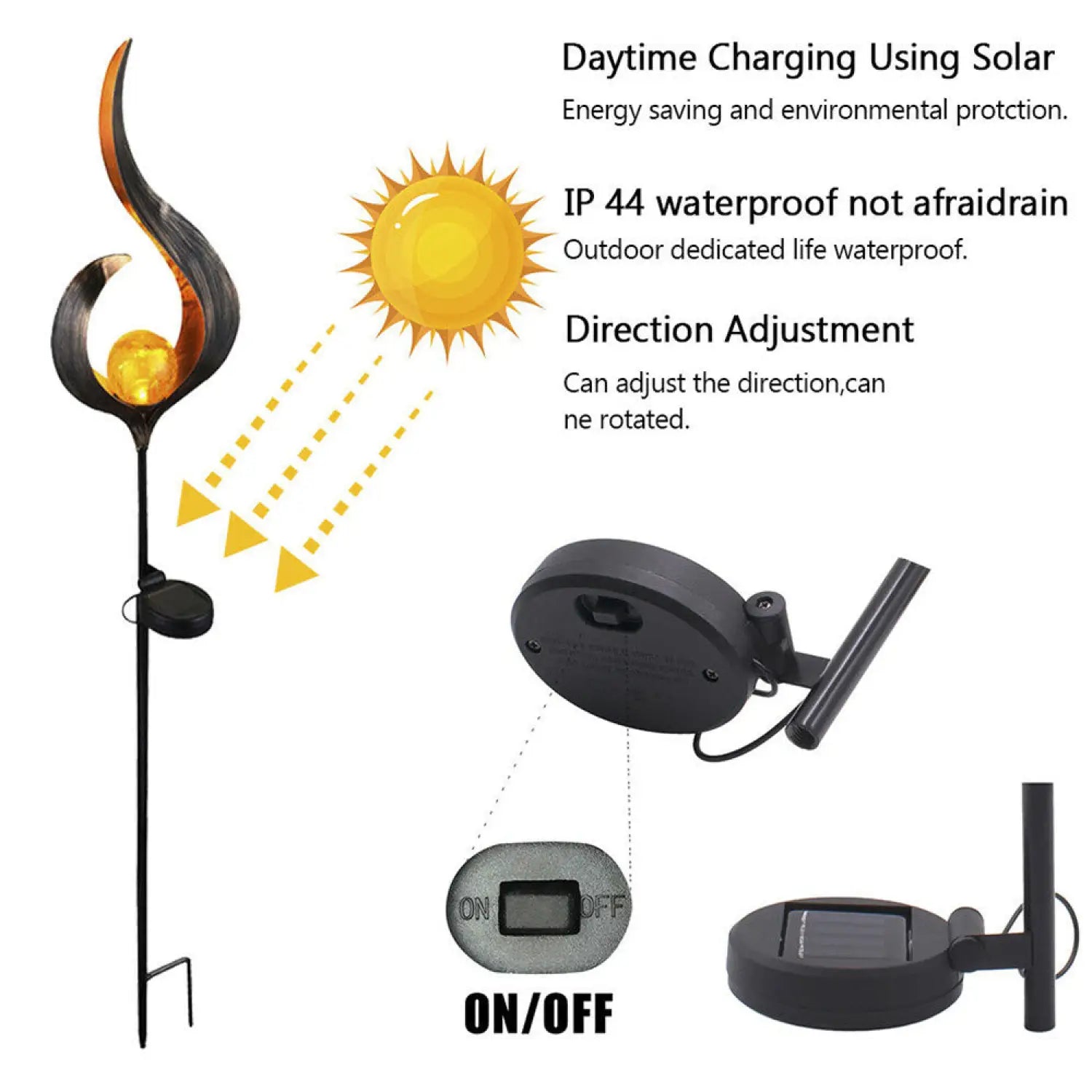 Solar LED Lamps with Waterproof & Flame Effect for Outdoor Garden Lighting