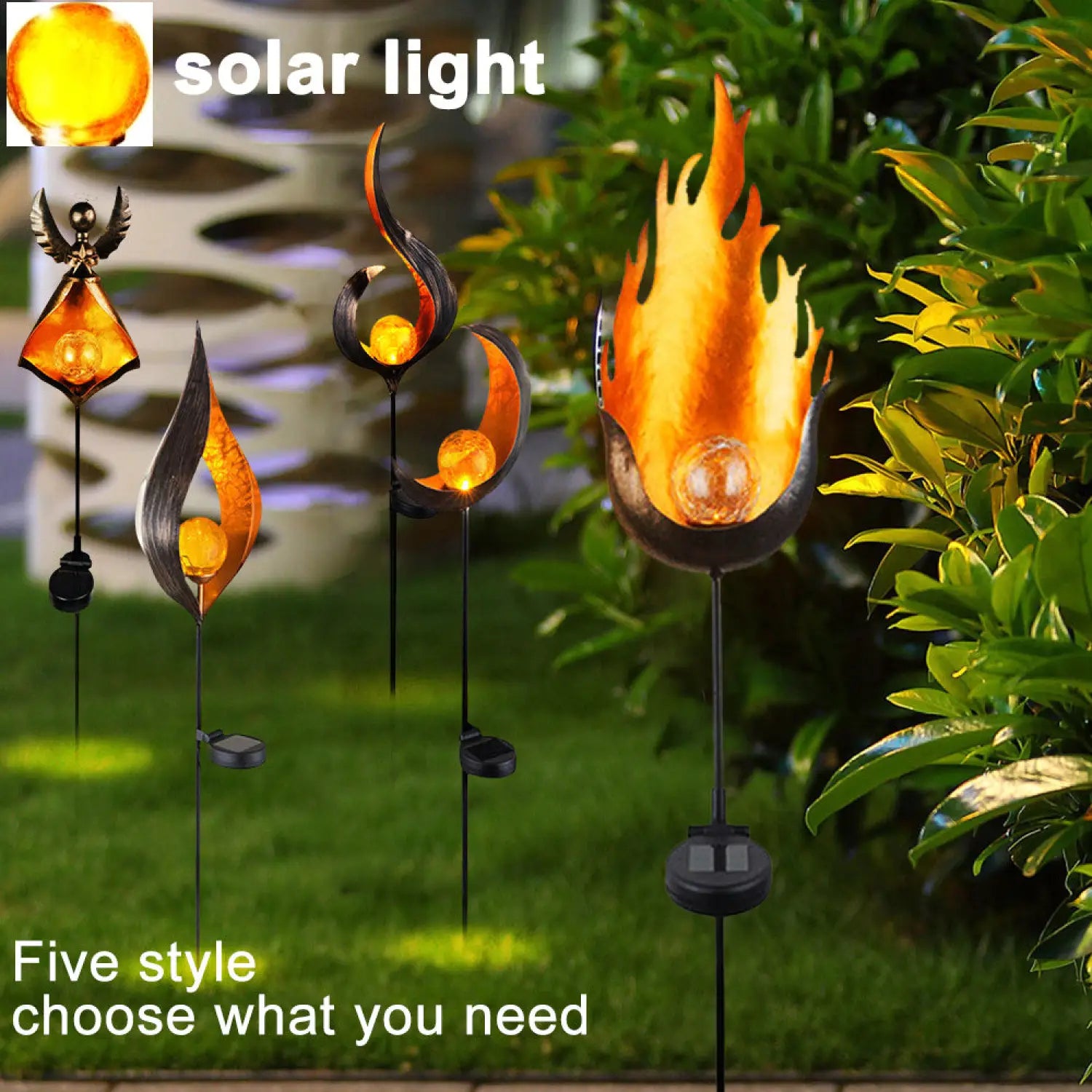 Solar LED Lamps with Waterproof & Flame Effect for Outdoor Garden Lighting