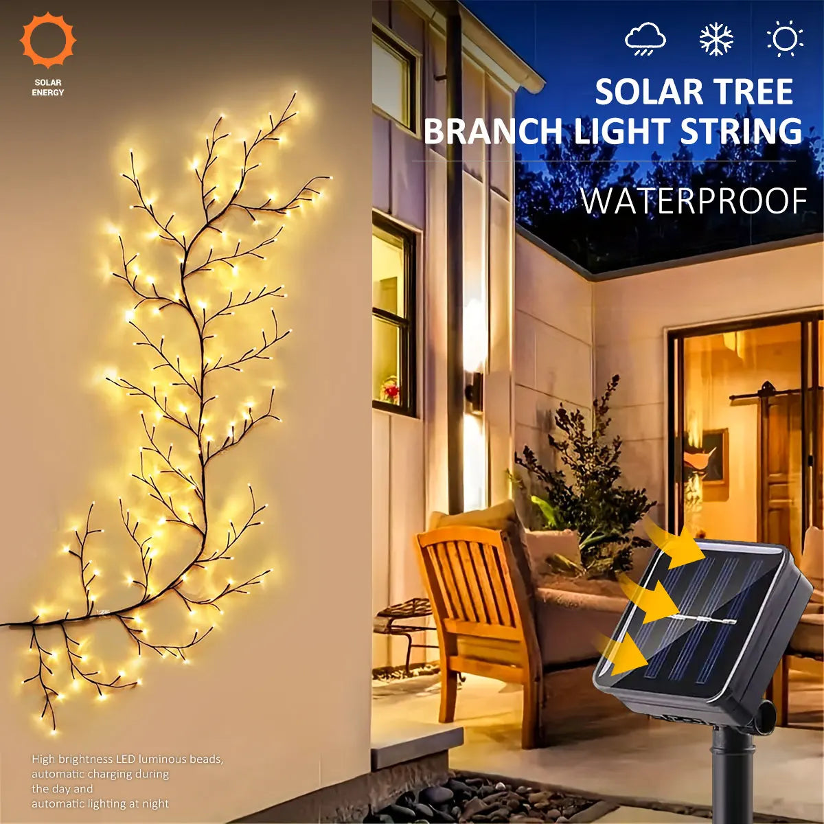 DecorBites™ Solar Willow Vine Light: Outdoor Decoration, Waterproof Fairy Light