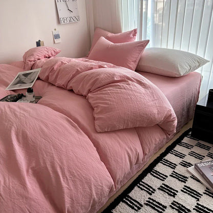 DecorBites™ Solid Cotton Bedding Set with Sheet - Various Sizes