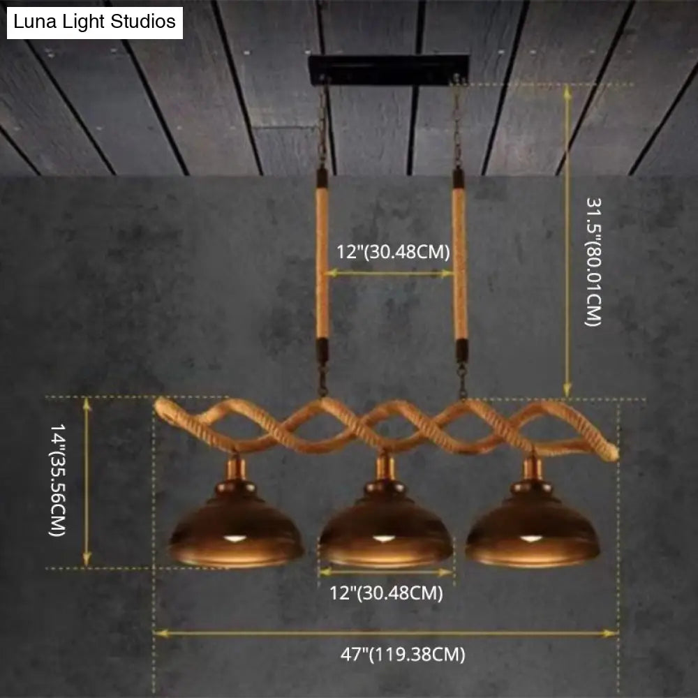 DecorBites™ Sophie's Rustic 3-Light Island Pendant with Beige Hemp Rope Shade for Restaurant Suspension Light
