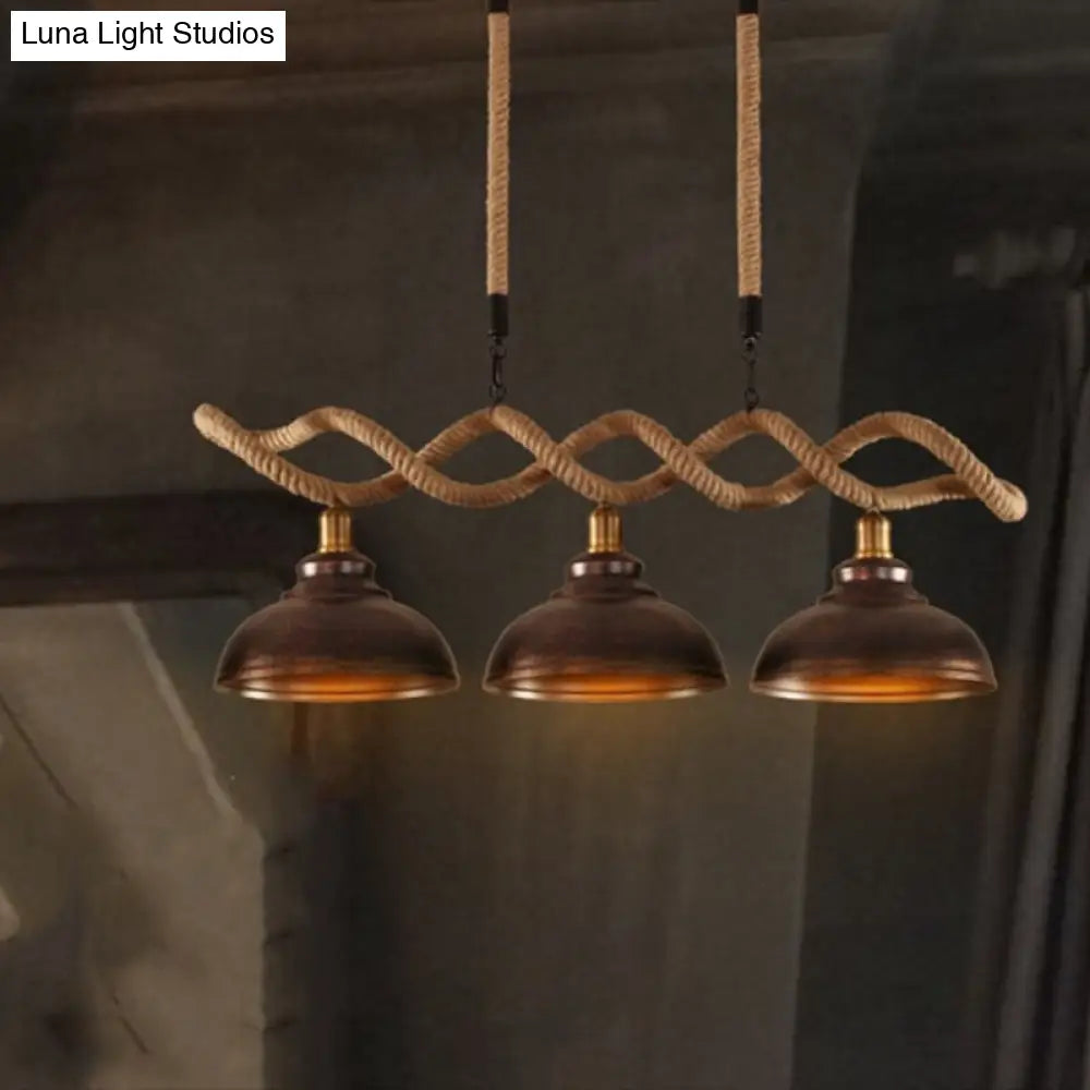 DecorBites™ Sophie's Rustic 3-Light Island Pendant with Beige Hemp Rope Shade for Restaurant Suspension Light
