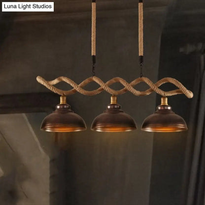 DecorBites™ Sophie's Rustic 3-Light Island Pendant with Beige Hemp Rope Shade for Restaurant Suspension Light