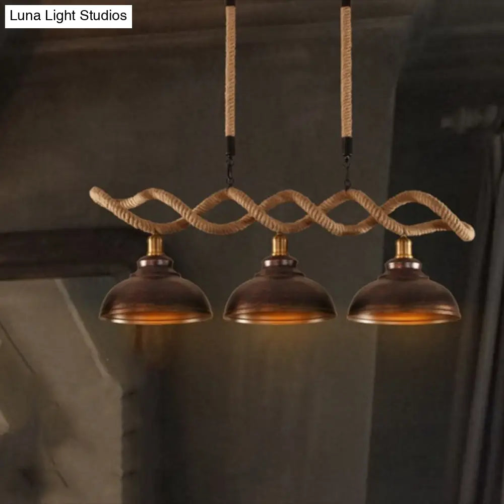 DecorBites™ Sophie's Rustic 3-Light Island Pendant with Beige Hemp Rope Shade for Restaurant Suspension Light