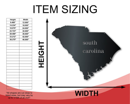 Metal South Carolina Wall Art - Custom Metal US State Sign - 14 Color Options