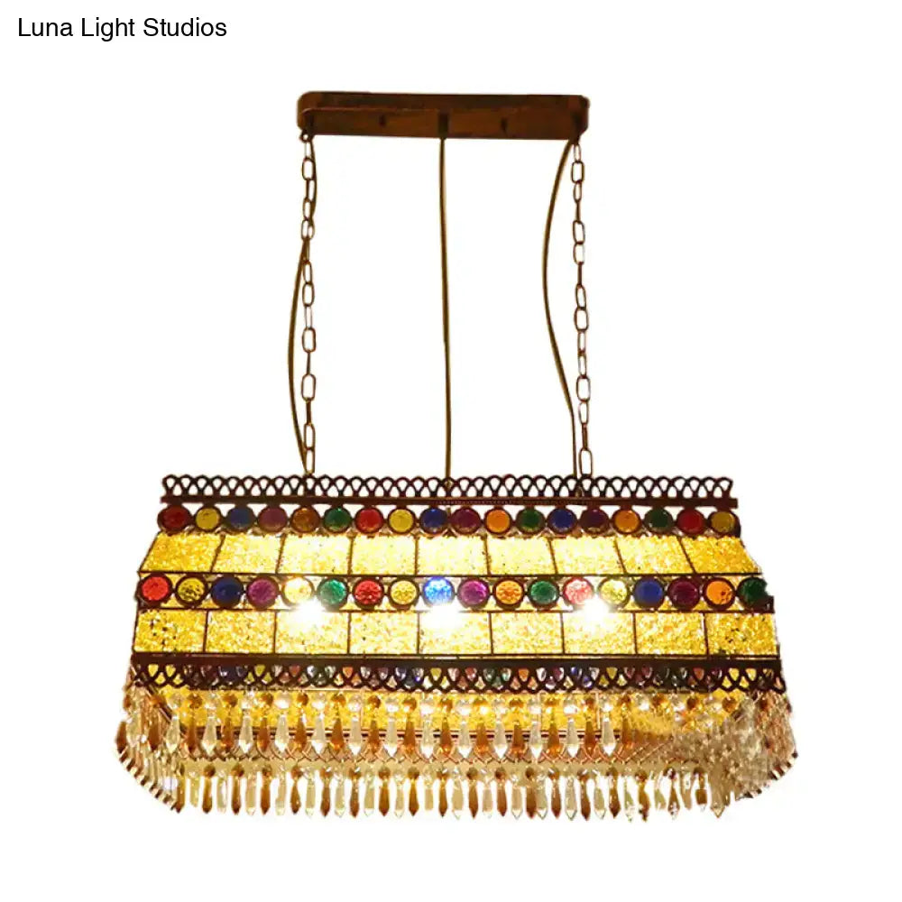 Southeast asian stained glass crystal pendant light rectangle living room