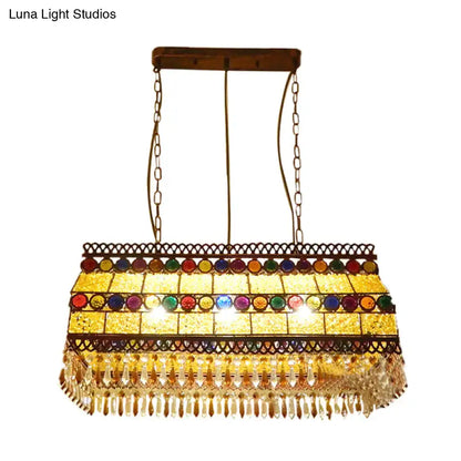 Southeast asian stained glass crystal pendant light rectangle living room