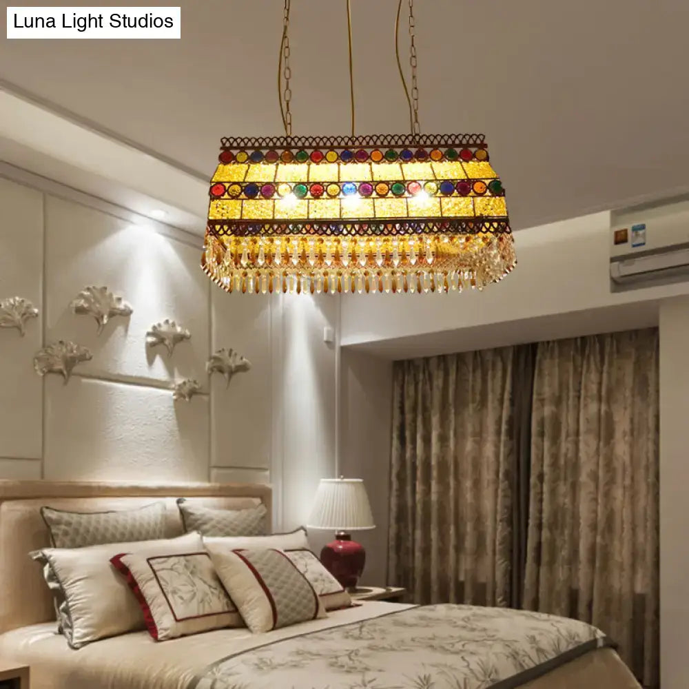 Southeast asian stained glass crystal pendant light rectangle living room