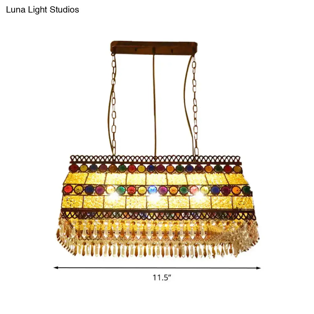 Southeast asian stained glass crystal pendant light rectangle living room