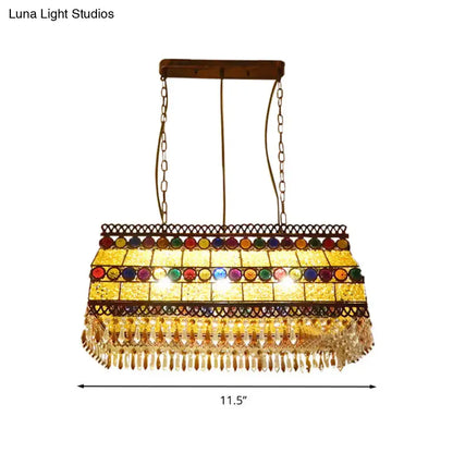 Southeast asian stained glass crystal pendant light rectangle living room