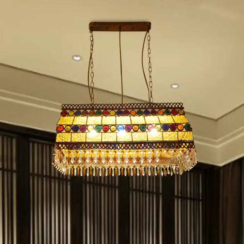 Southeast asian stained glass crystal pendant light rectangle living room