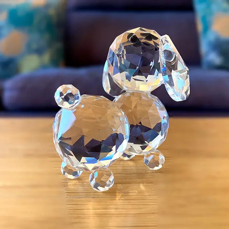 Sparkling clear crystal dog figurine bedroom decor ornament