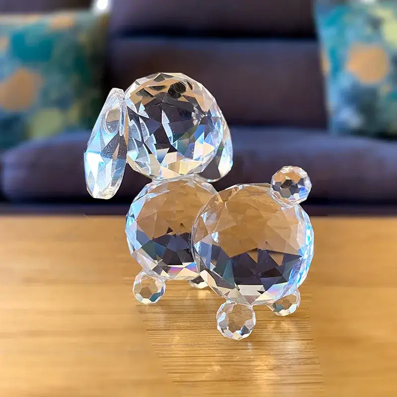 Sparkling clear crystal dog figurine bedroom decor ornament