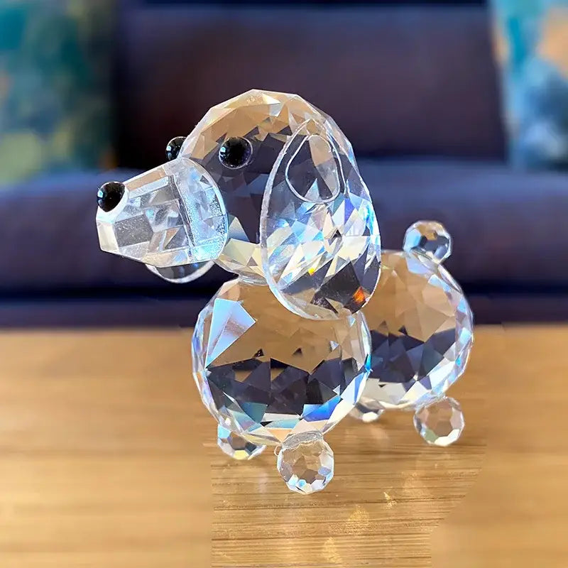 Sparkling clear crystal dog figurine bedroom decor ornament