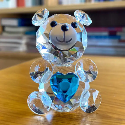 Sparkling crystal bear figurine with blue heart bedroom decor