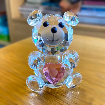 Sparkling crystal bear figurine with blue heart bedroom decor