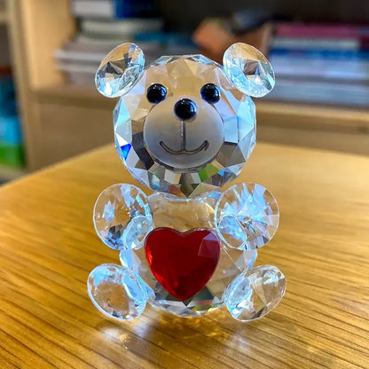 Sparkling crystal bear figurine with blue heart bedroom decor