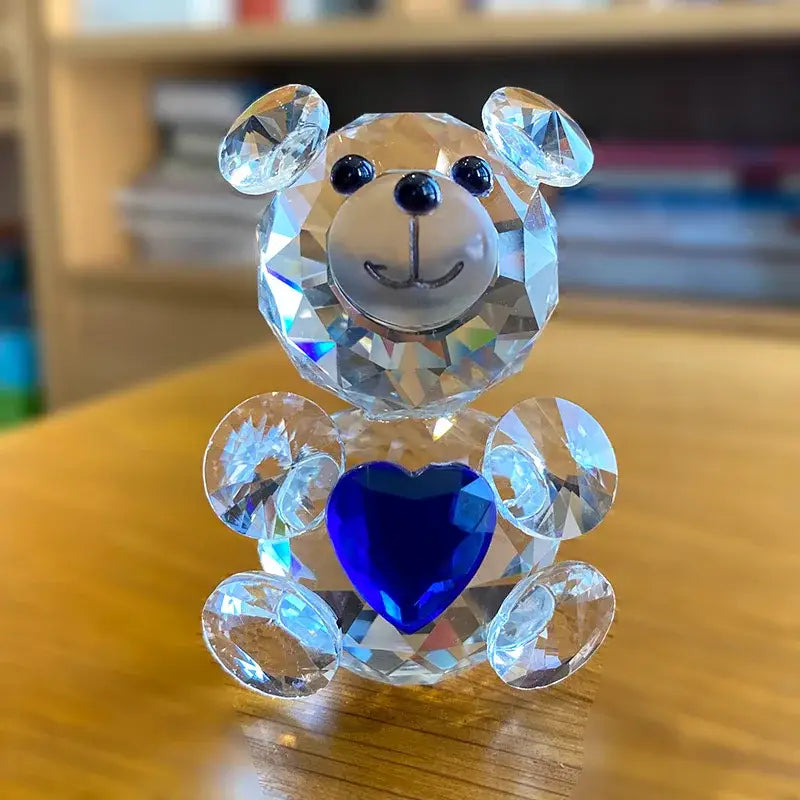 Sparkling crystal bear figurine with blue heart bedroom decor