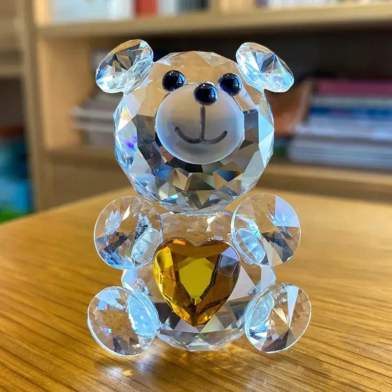 Sparkling crystal bear figurine with blue heart bedroom decor