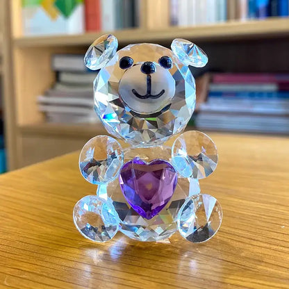 Sparkling crystal bear figurine with blue heart bedroom decor