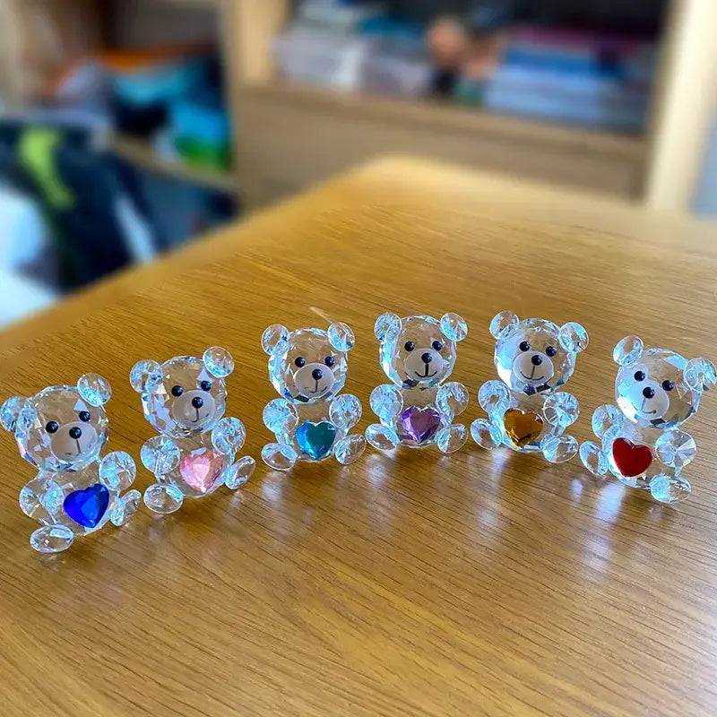 Sparkling crystal bear figurine with blue heart bedroom decor