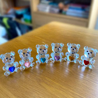 Sparkling crystal bear figurine with blue heart bedroom decor