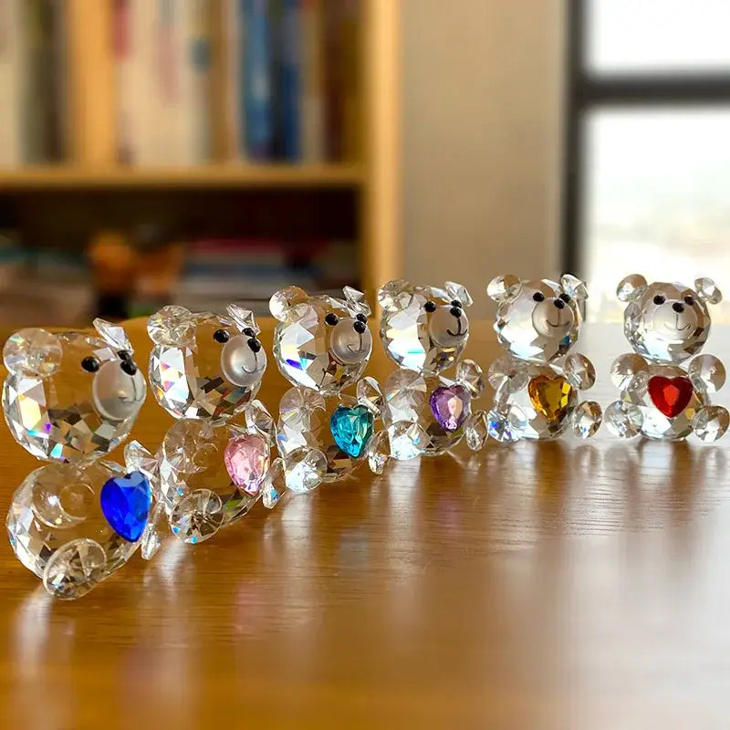 Sparkling crystal bear figurine with blue heart bedroom decor