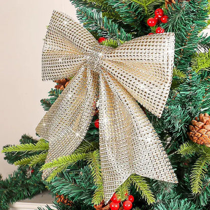 Sparkling gold & white diamond bow pendant holiday tree decor living room