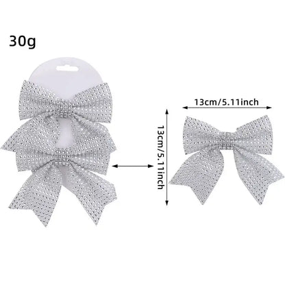 Sparkling gold & white diamond bow pendant holiday tree decor living room