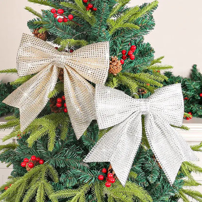 Sparkling gold & white diamond bow pendant holiday tree decor living room