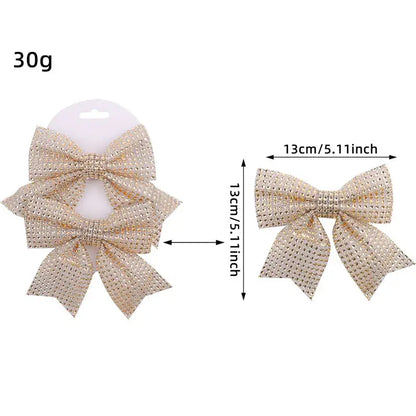Sparkling gold & white diamond bow pendant holiday tree decor living room