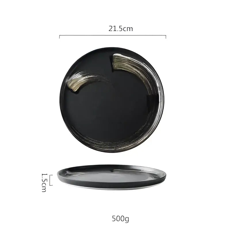Speckled black and white ceramic round dinner plate dining room
