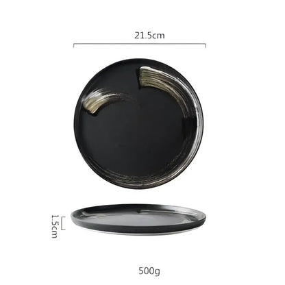 Speckled black and white ceramic round dinner plate dining room