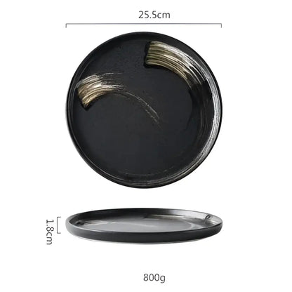 Speckled black and white ceramic round dinner plate dining room
