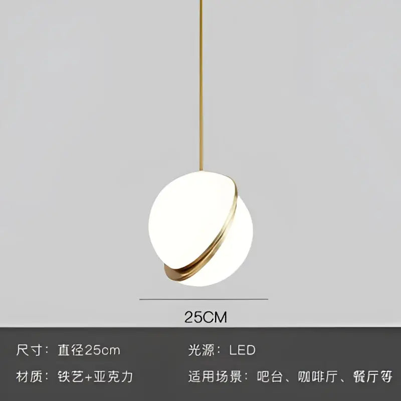 Spherical white and gold lustre led pendant light living room