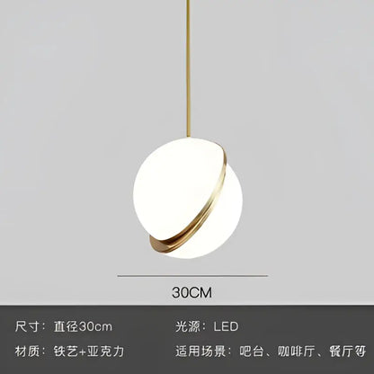 Spherical white and gold lustre led pendant light living room