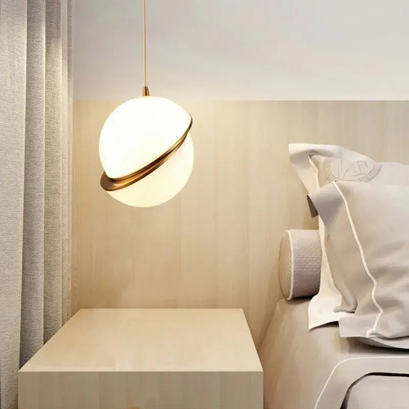 Spherical white and gold lustre led pendant light living room