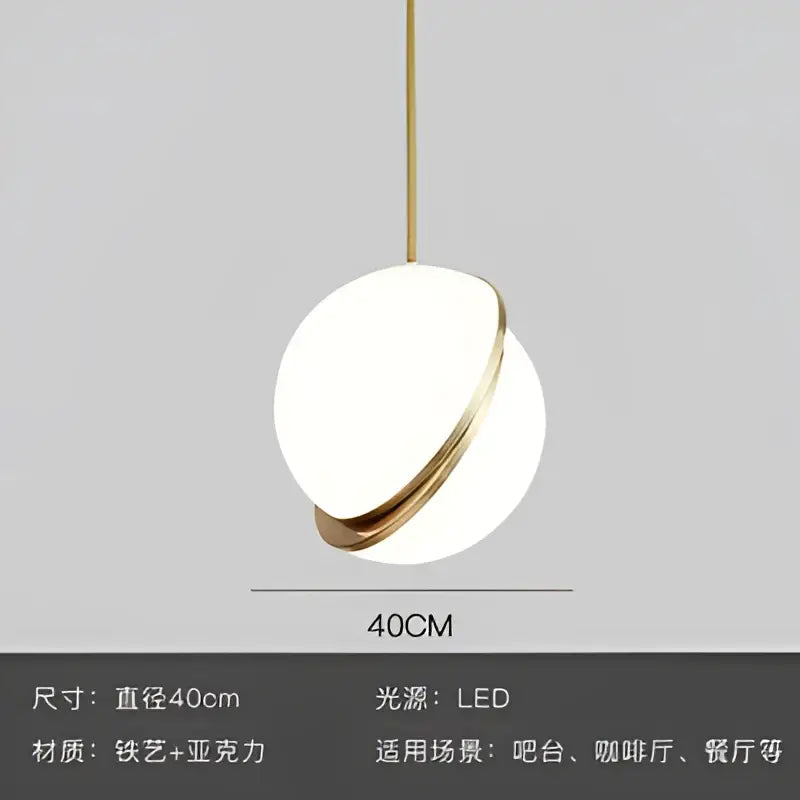 Spherical white and gold lustre led pendant light living room